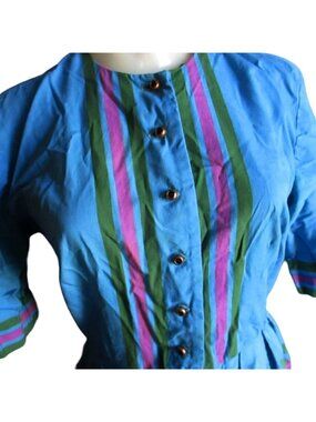 True Vintage Dress 8 1950s J. Harlan Originals Striped Mexican Wife 3/4 Sleeves